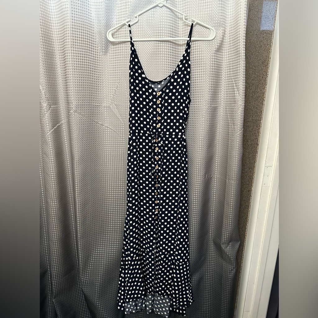 Navy Blue And White Polka Dot Dress